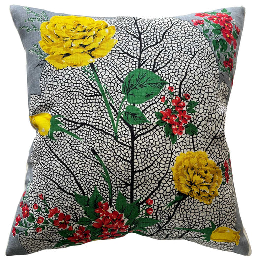 Floral teatowel cushion cover on white background