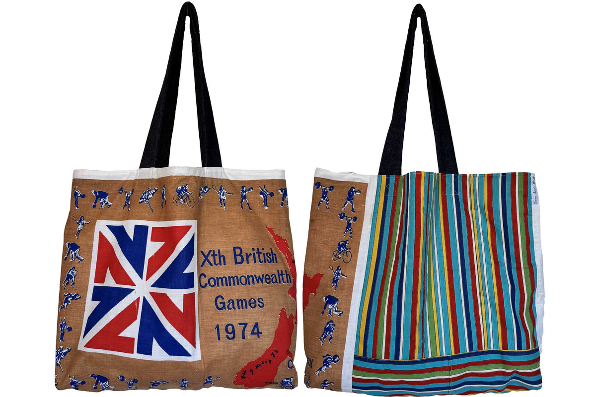 New Zealand Commonwealth Games 1974 teatowel tote front and back on white background