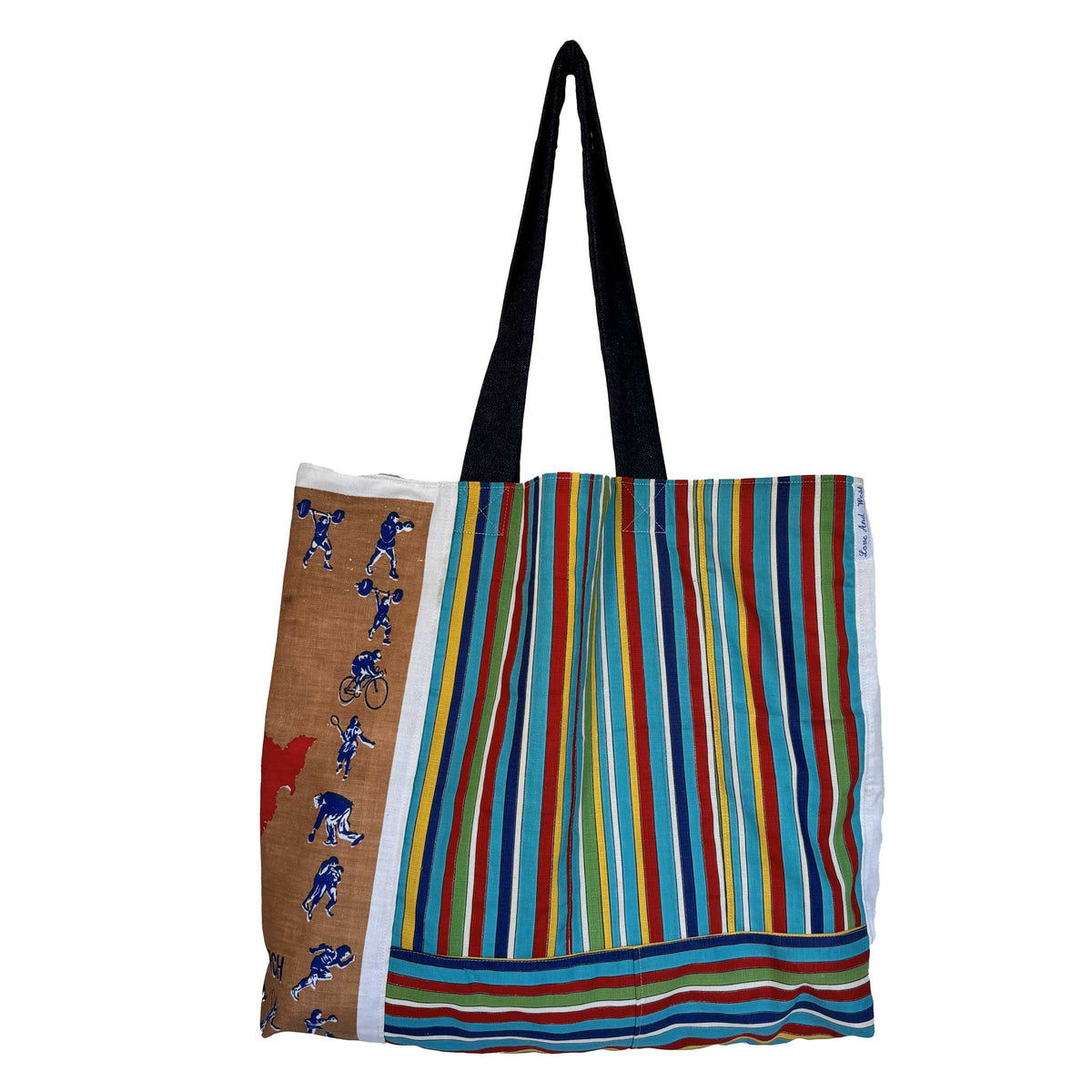 New Zealand Commonwealth Games 1974 teatowel tote reverse with coloured stripe, on white background