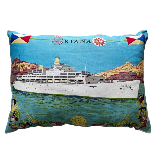 Oriana vintage teatowel cushion cover on white background