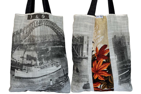 P+O teatowel tote on white background