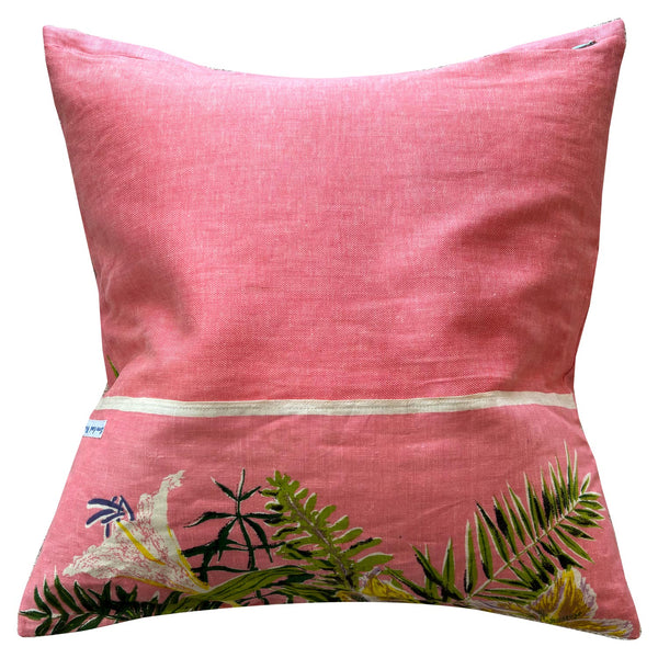 Day lillies on pink linen background teatowel cushion cover on white background