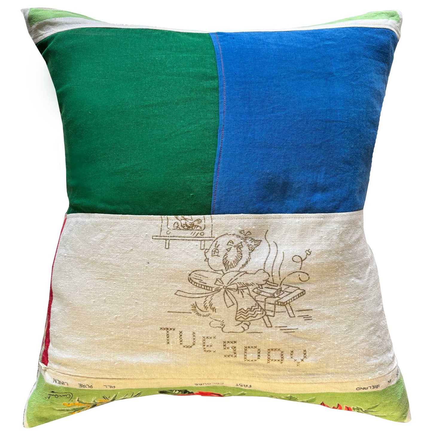 Patchwork Kangaroo and joey linen teatowel cushion cover