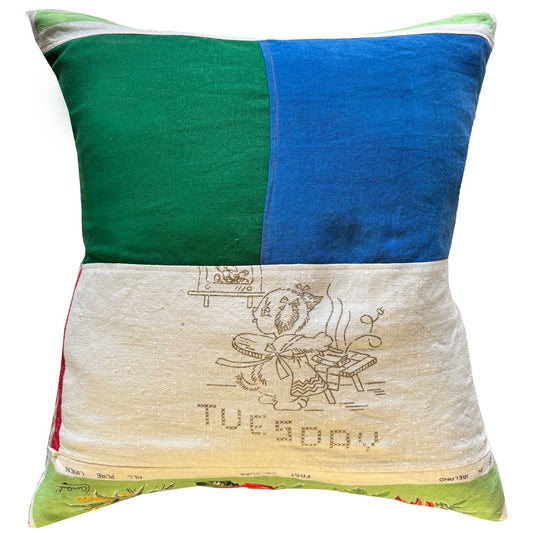 Patchwork Kangaroo and joey linen teatowel cushion cover