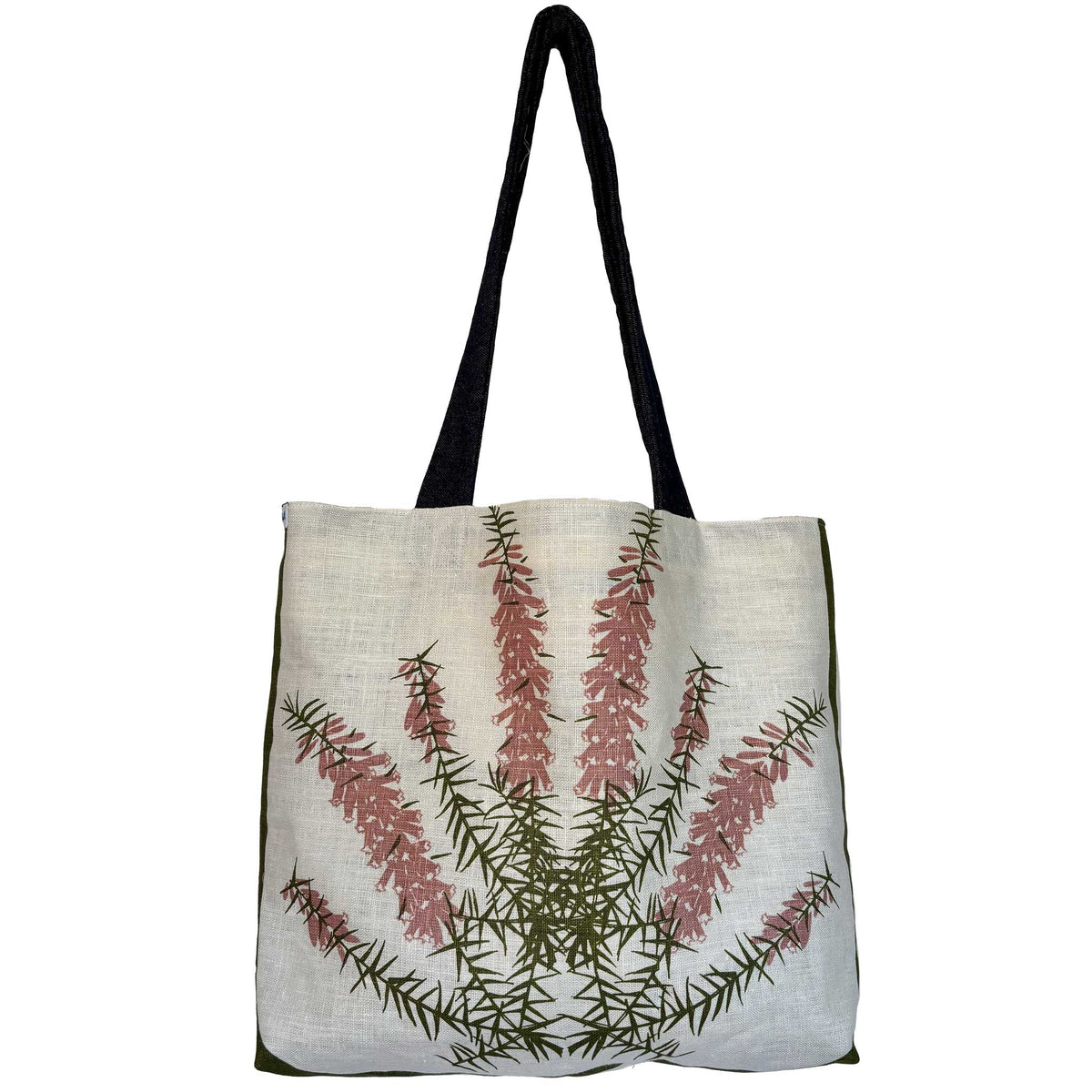 Pink heath flowers tea towel tote