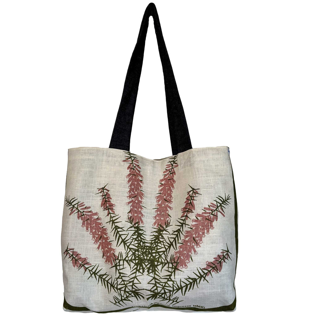 Pink heath flowers tea towel tote