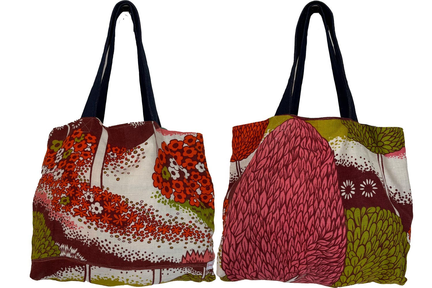 Sixties florals teatowel tote bag