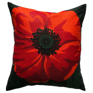 Poppy cushion cover repurposed from vintage linen teatowel