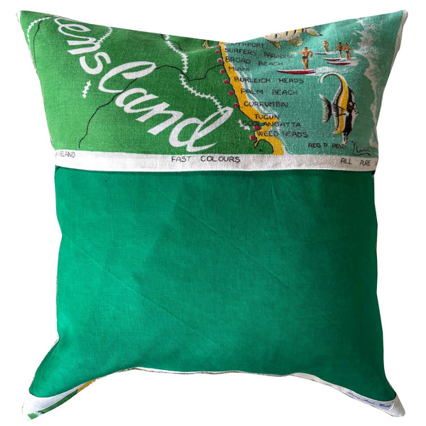 Queensland South Pacific souvenir teatowel cshion cover on white background