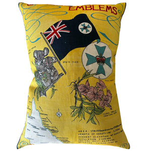 Emblems of Queensland souvenir teatowel pilllow cover on white background
