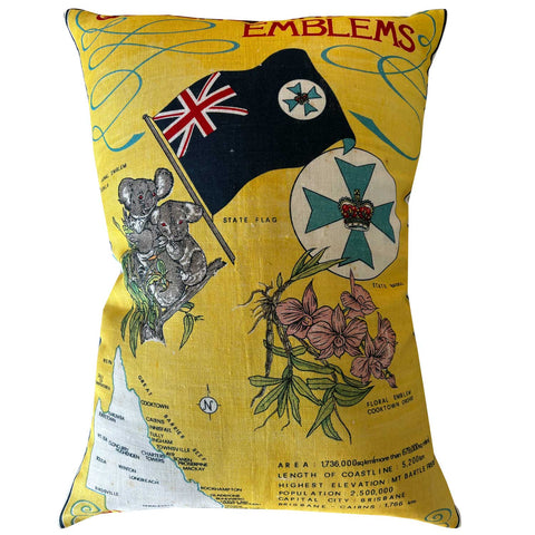 Emblems of Queensland souvenir teatowel pilllow cover on white background