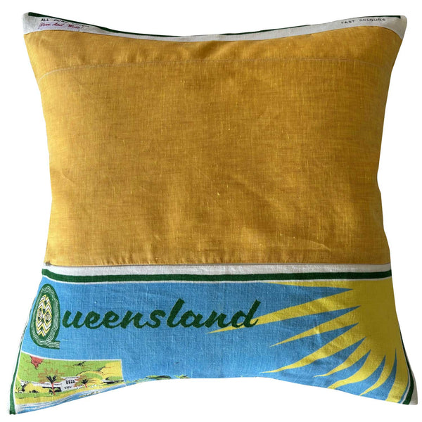 Queensland souvenir teatowel cushion cover on white background