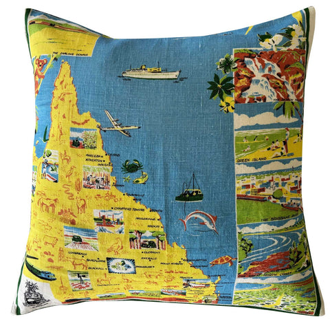 Queensland souvenir teatowel cushion cover on white background