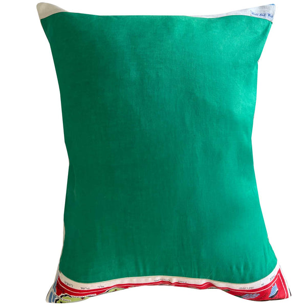 Decorative Queensland souvenir teatowel pillow with map design on a white background