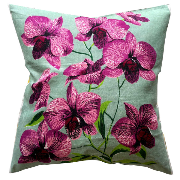 Cooktown Orchid vintage teatowel cushion cover