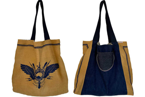 RFDS gold linen teatowel tote bag on white background