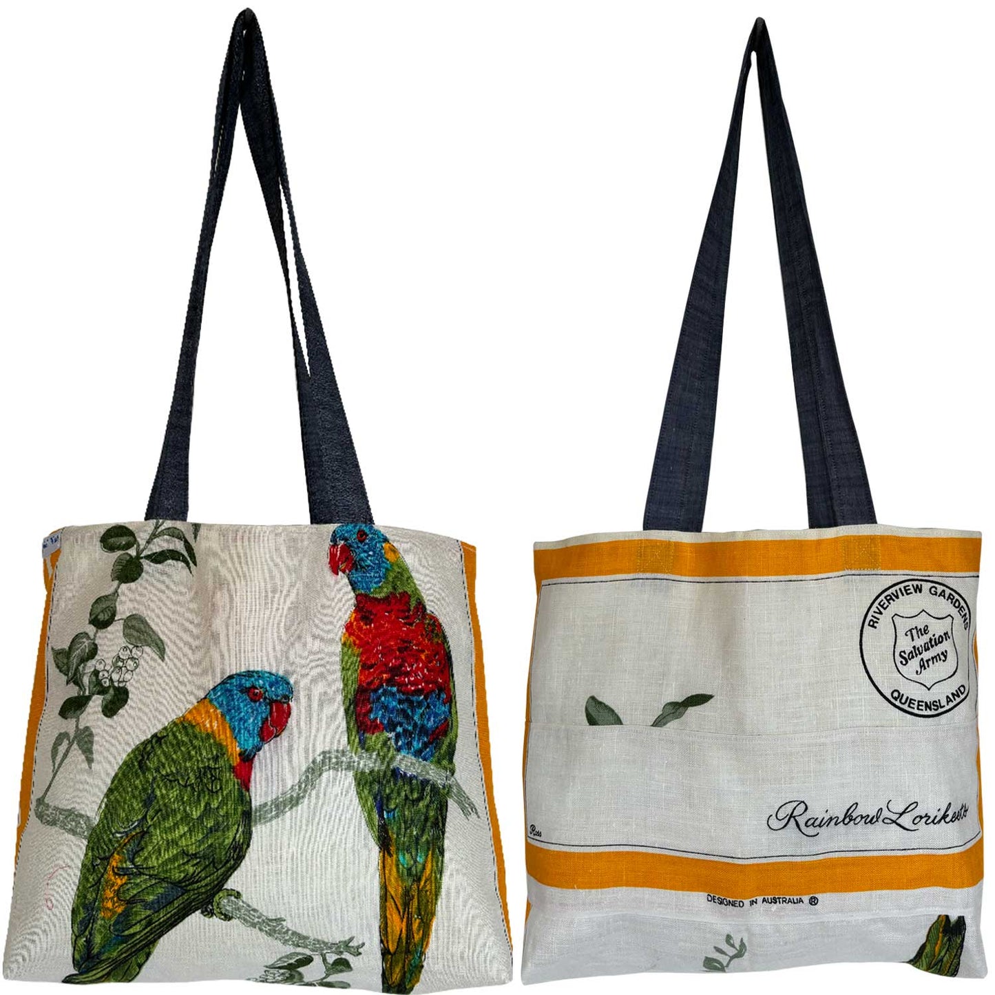 Rainbow lorikeet Queensland souvenir teatowel tote on white background