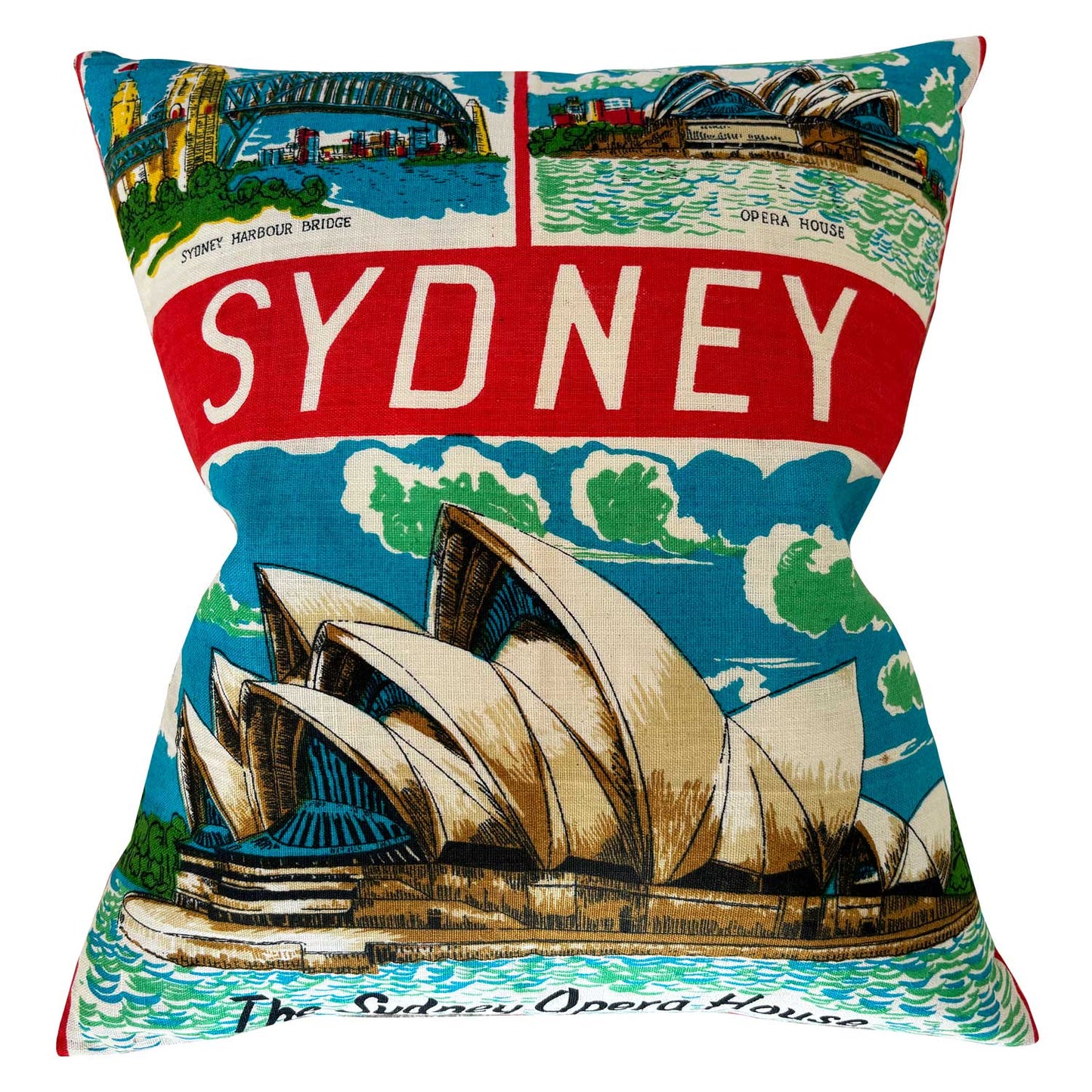 My city of Sydney vintage linen teatowel cushion cover