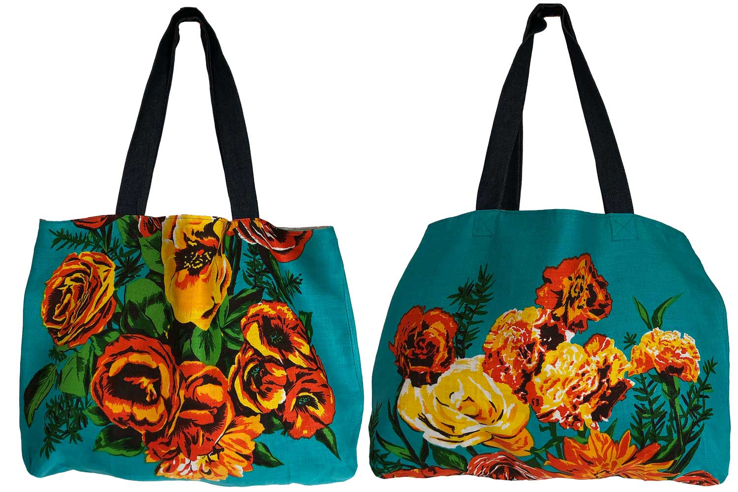 Blue roses teatowel tote