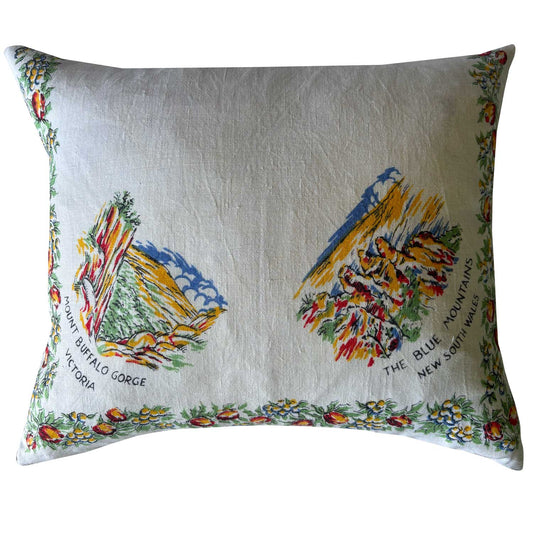 Australian capital cities vintage linen teatowel cushion cover on white background