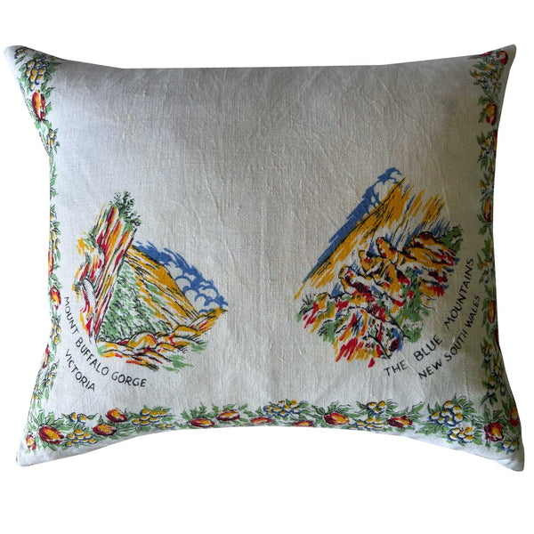 Australian capital cities vintage linen teatowel cushion cover on white background