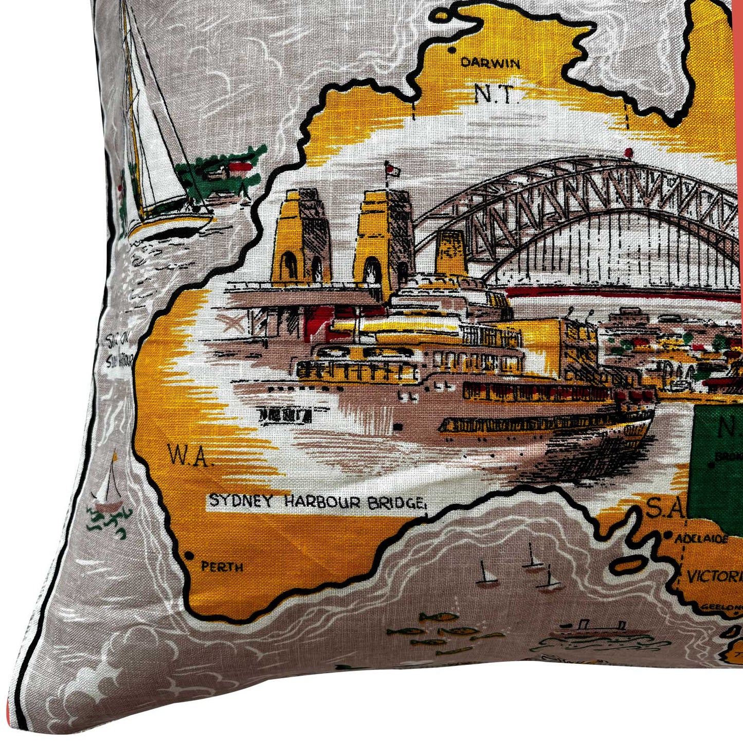 Sydney and Australian map vintage teatowel cushion cover