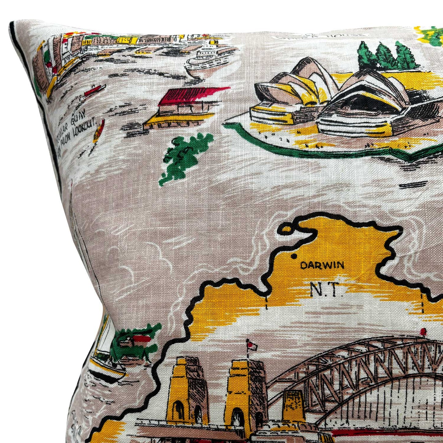 Sydney and Australian map vintage teatowel cushion cover