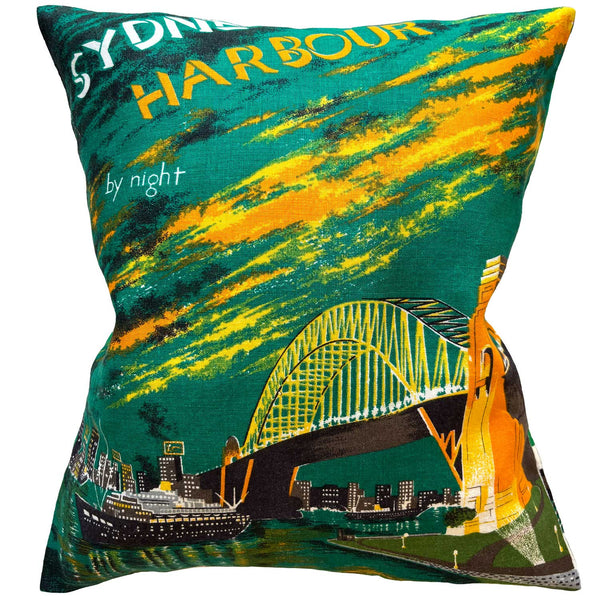 Sydney Harbour by night on a teatowel cushion cover