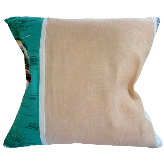 Sydney Opera House vintage linen teatowel repurposed into a cushion cover. photographed on white background for Love And West