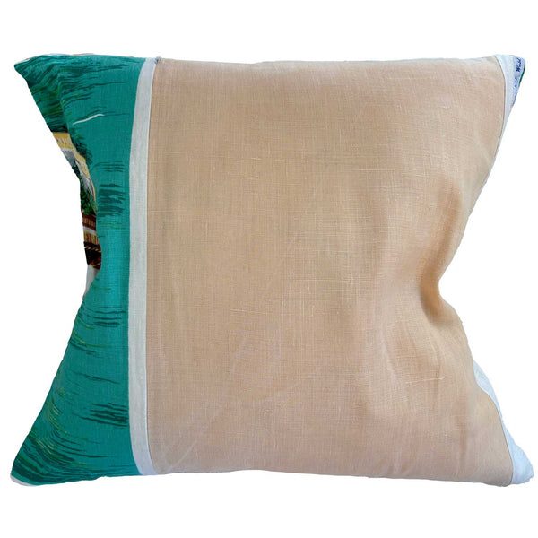 Sydney Opera House vintage linen teatowel repurposed into a cushion cover. photographed on white background for Love And West