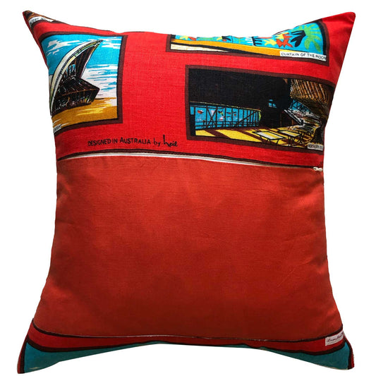 Sydney Opera house vintage linen teatowel cushion cover on white background for Love And West