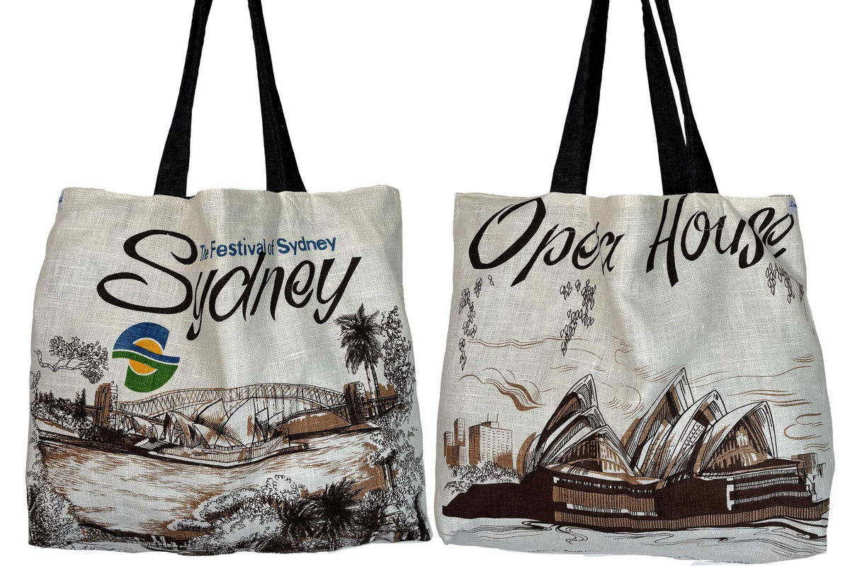 Festival of Sydney teatowel tote on white background