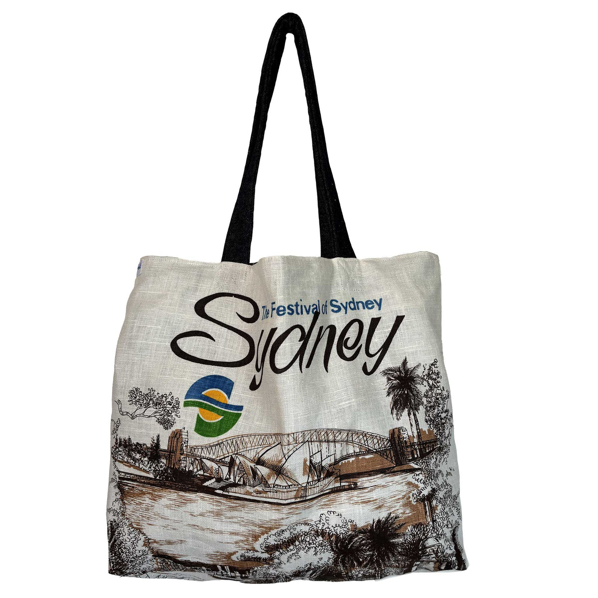 Festival of Sydney teatowel tote on white background