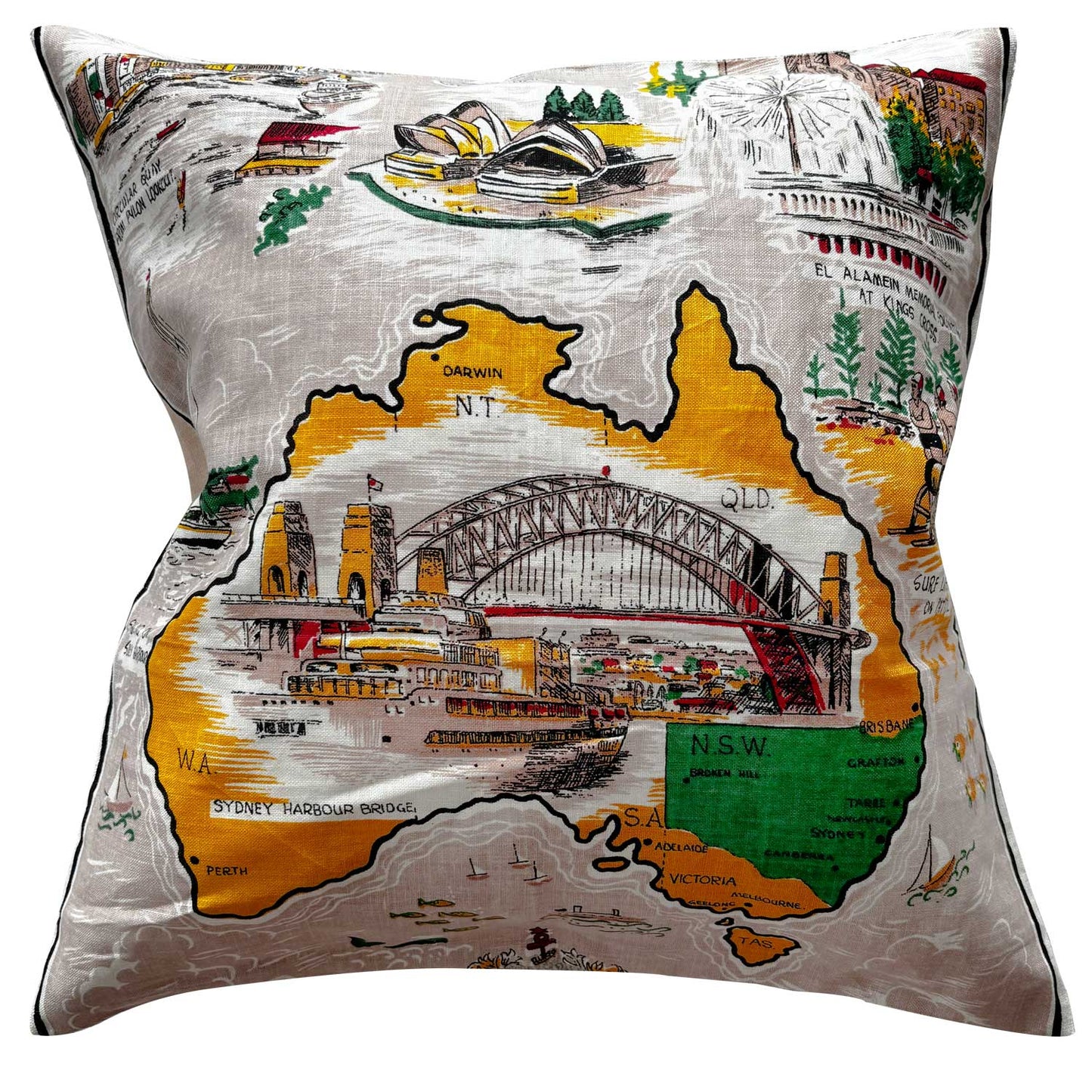 Sydney and Australian map vintage teatowel cushion cover