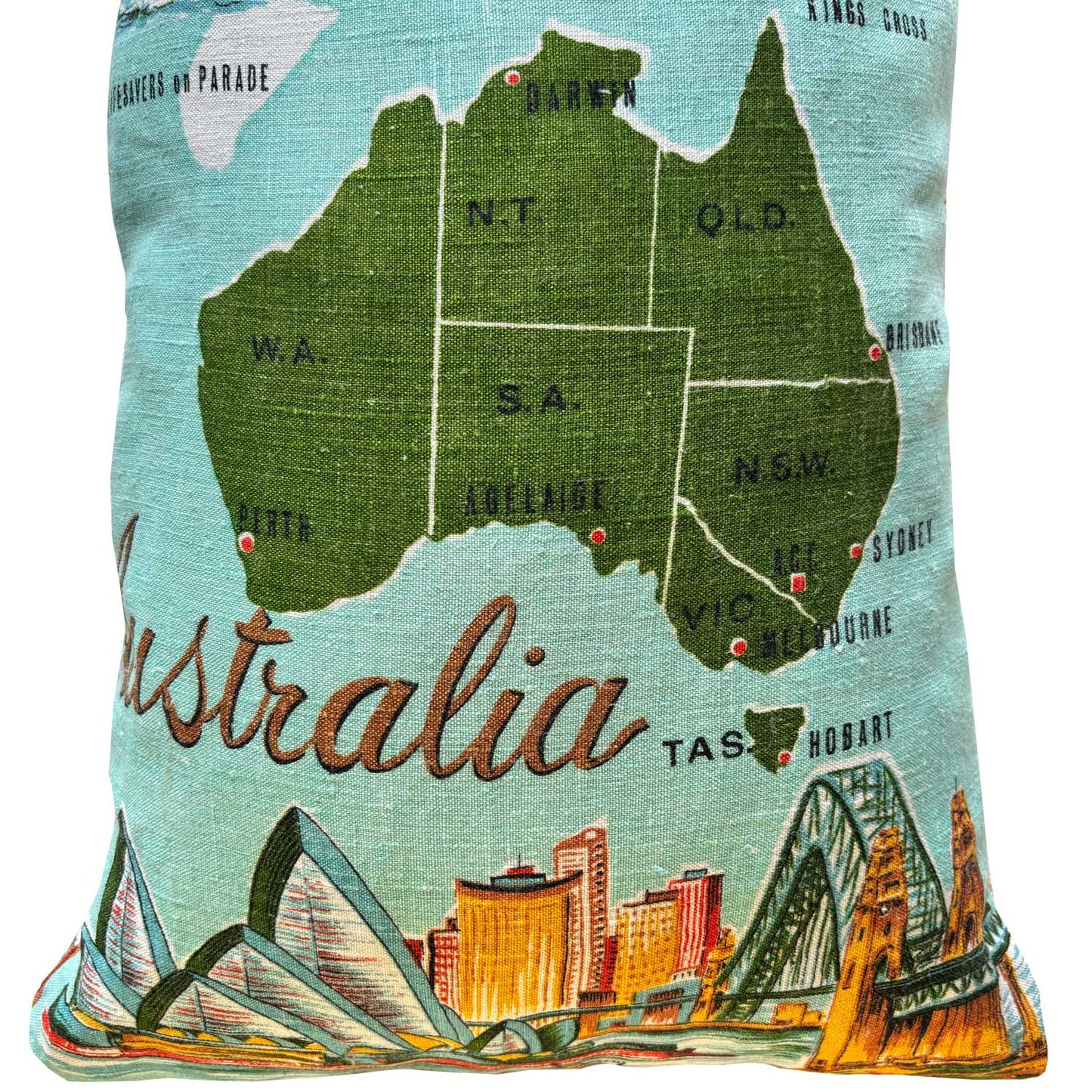Sydney Souvenir Teatowel cushion | Gorgeous original linen