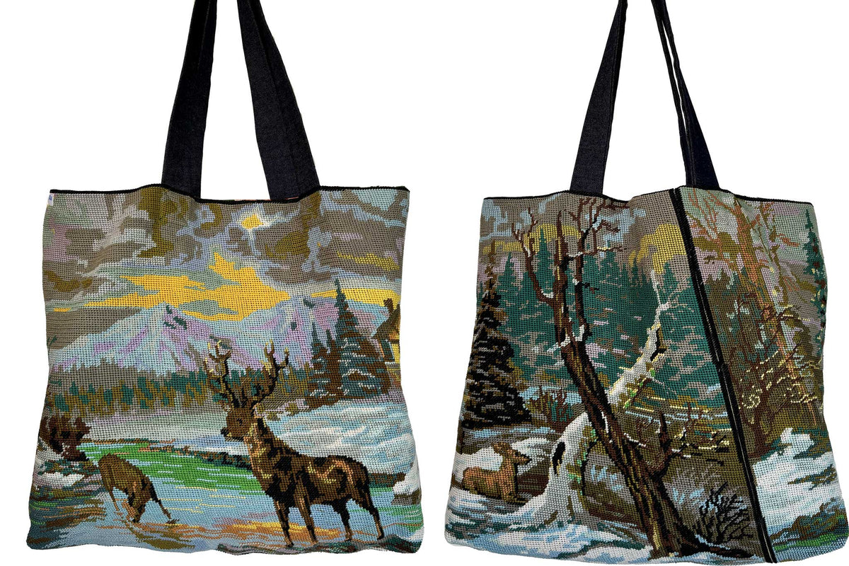 Tapestry tote bag front and back on white background
