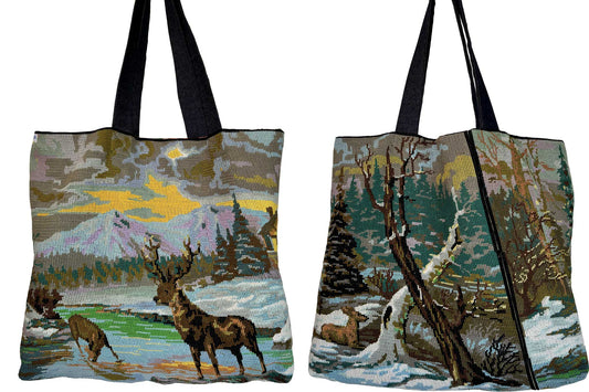 Tapestry tote bag front and back on white background