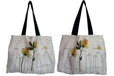 Vase Roses ladybug linen teatowel tote bag on white background