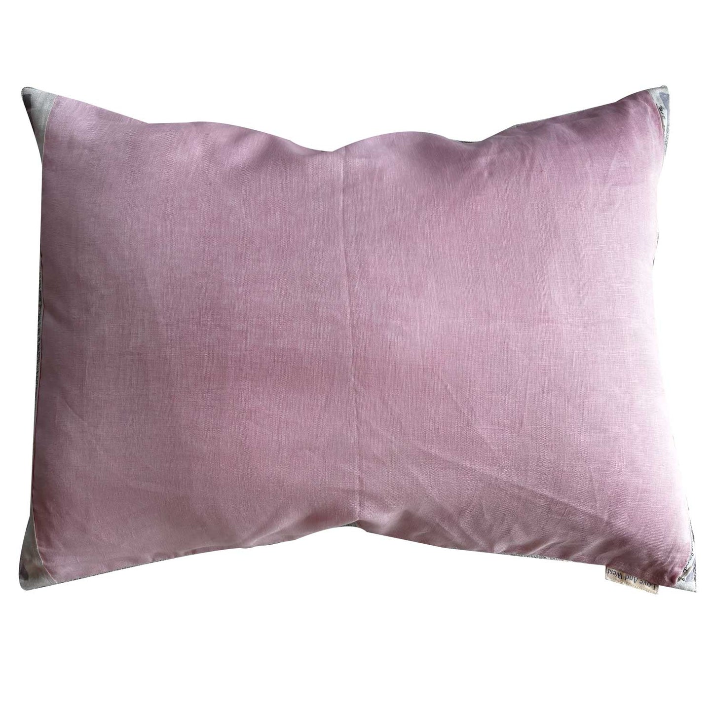 Pink linen reverse of Victoria teatowel pillow cover