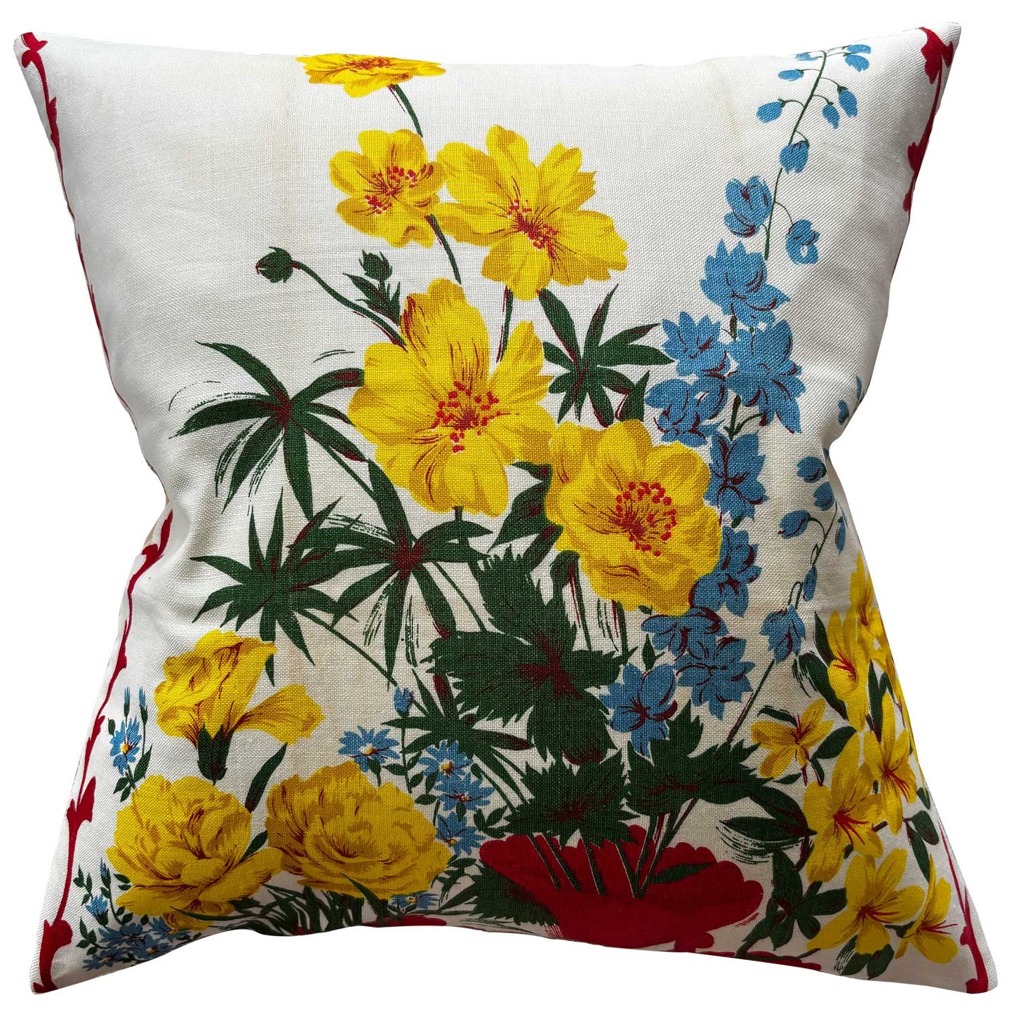 Yellow floral blooms vintage tea cushion