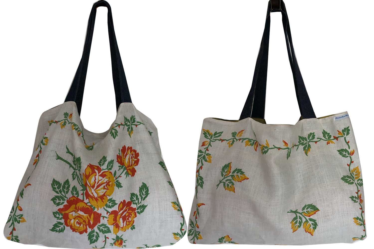 Autumn roses teatowel tote