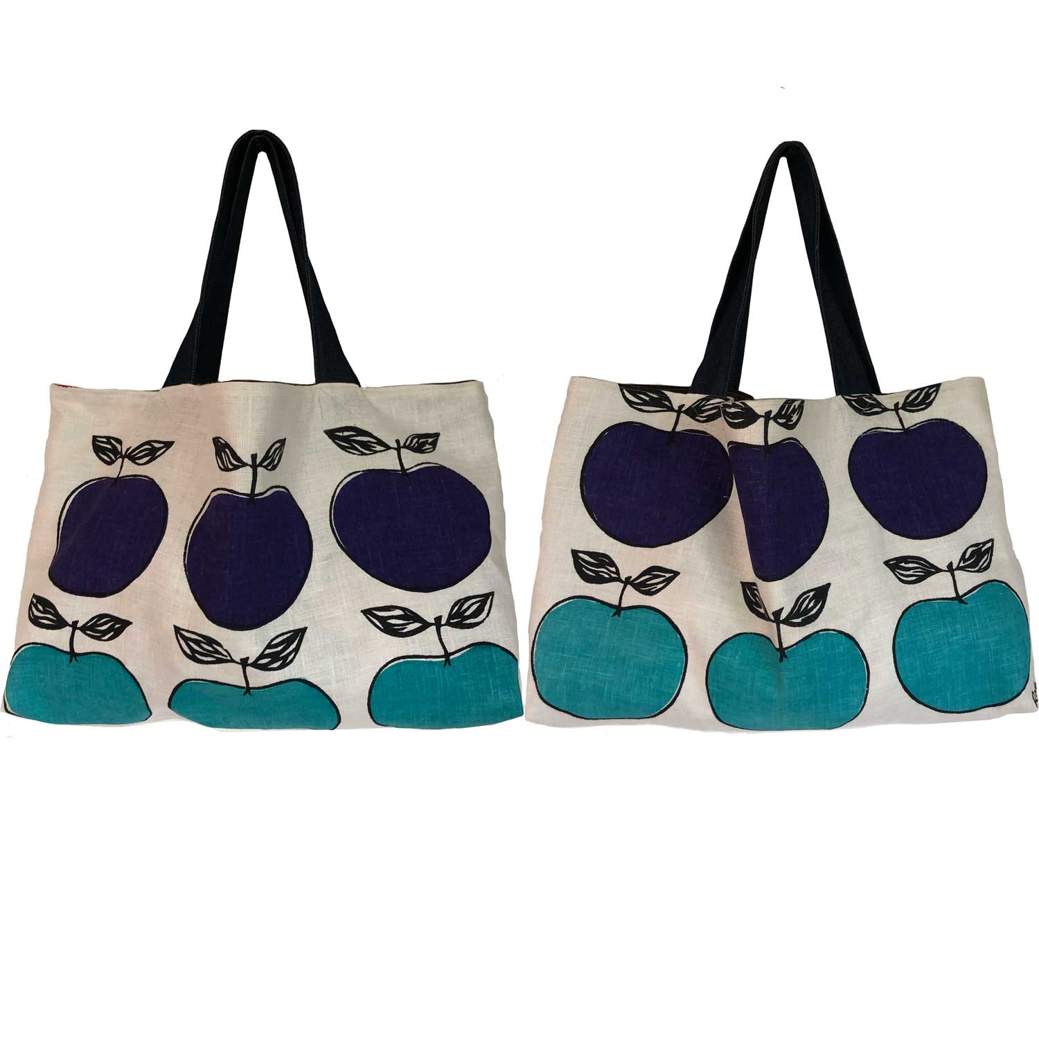 Blue Apples in formation on a teatowel tote