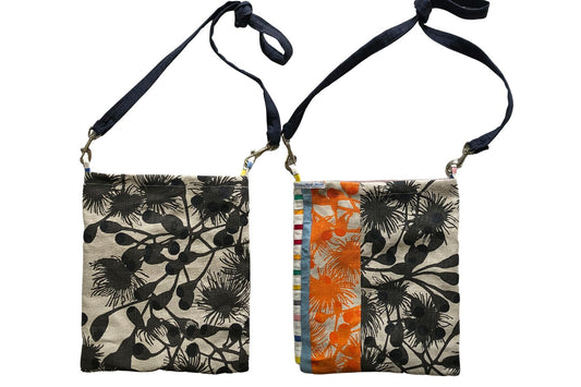 Charcoal and Orange gumblossom cloth fabric satchel Love And West