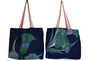 Navy linen teatowel tote bag