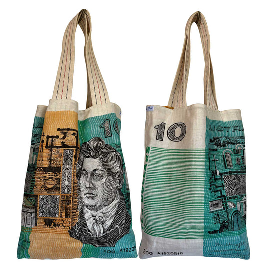 ten dollar teatowel tote on white background