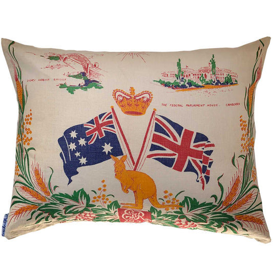 1954 royal tour vintage linen teatowel cushion cover