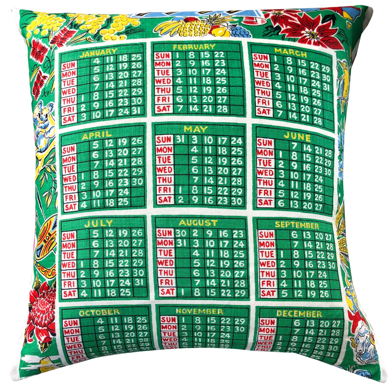 1959 original linen calendar teatowel cushion cover