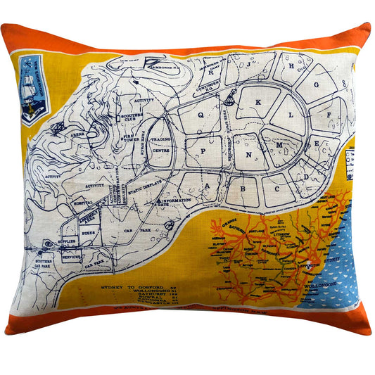 1970-71 scouting jamboree vintage linen teatowel cushion cover