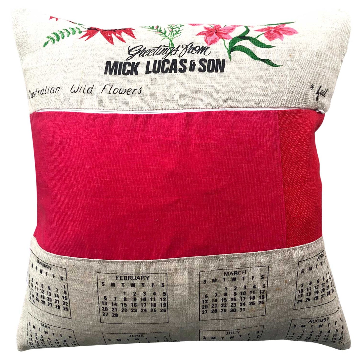 1977 calendar teatowel cushion cover