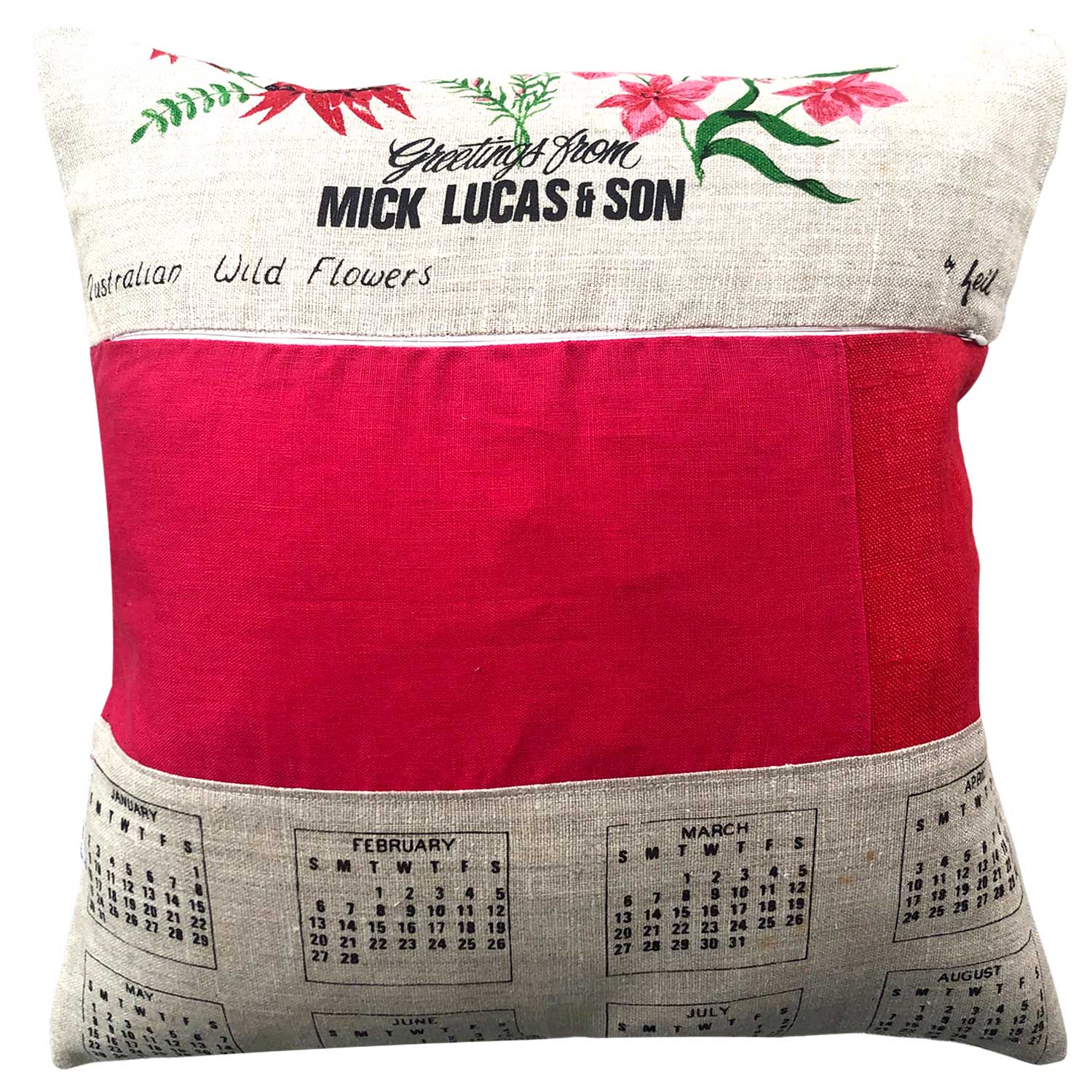 1977 calendar teatowel cushion cover